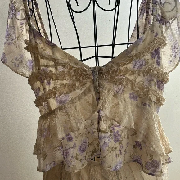 Free People Cream and Purple crop top and skirt - Picture 2 of 7
